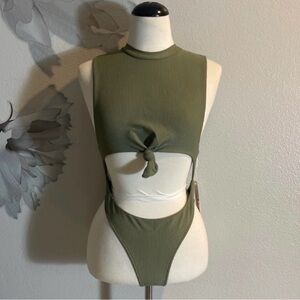 Frankie’s Bikini Olive Green Sleeveless Knotted Swimsuit